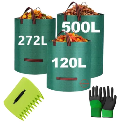 Image de Omgoods - Ensemble de 3 sacs pour déchets de jardin, comprenant un collecteur de feuilles et des gants