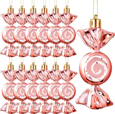 Produktbild von 12 Stück Glitzer Weihnachtsbaumschmuck, Weihnachtskugeln Zuckerstangen Deko, Weihnachts Süßigkeiten Ornamente für Weihnachts Party Deko, Roségold
