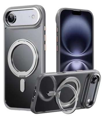 Produktbild von Für Apple iPhone 17 Air Frosted 360 Ring MagSafe TPU + PC Schutz Hülle Grau
