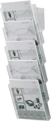 Produktbild von Prospekthalter f. Wand, 5 Fächer DIN A4 hoch, glasklar, Polystyrol, 241x578mm