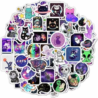 Productafbeelding van 100 Ruimtekat Stickers Set - Decoratie voor Kinderen en Volwassenen