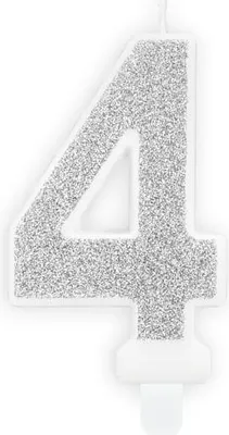 Produktbild von Kerze Zahl „4“ Silber Glitzer