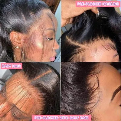 Produktbild von Perücke mit Body Wave Locken, Echthaar, 13x4 Lace Front, 14 Zoll, natürliche Farbe, für den Alltag