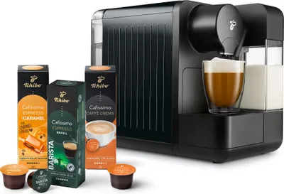 Produktbild von Tchibo Cafissimo "milk" Kaffeemaschine Kapselmaschine inkl. 30 Kapseln für Caffè Crema, Espresso, Kaffee und Milchspezialitäten, Schwarz