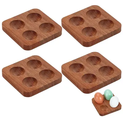 Eierhalter 4er-Set, Holz, 16 Mulden, 11,5 x 11,4 cm, Bambus, Aufbewahrung