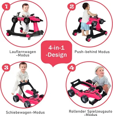 Obrázek produktu pro Chodítko 4v1 skládací chodítko 73 x 64 x 50,5/53,5/55,5 cm růžové