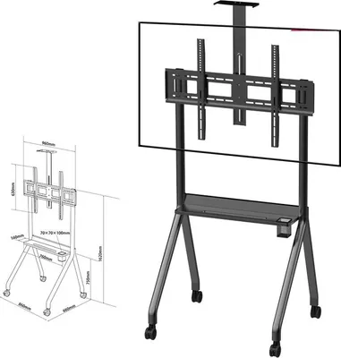 Produktbild von Mobiler TV Ständer, Höhenverstellbarer TV Ständer, TV Bodenständer, Rollbarer Fernseher Ständer, TV Halterung mit Rollen