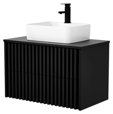Produktbild von Waschtisch mit hängendem Unterschrank, 81 cm Badmöbel Set, Keramik Waschbecken, platzsparende Badezimmermöbel für Gäste-WC in Schwarz