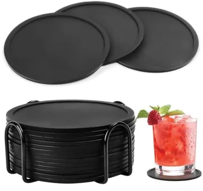 Produktbild von PromoHome® Silikon Untersetzer 12-teilig Rund - Rutschfest Tischuntersetzer für Gläser und Tassen - 10 cm - Schwarz