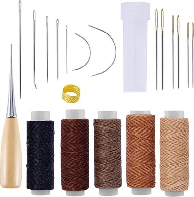 Produktbild von Ledernaehset 21-teilig, multicolor Wachsfaden 5x30m, 13 Nadeln, Präzisionsstempel, für Möbelreparatur