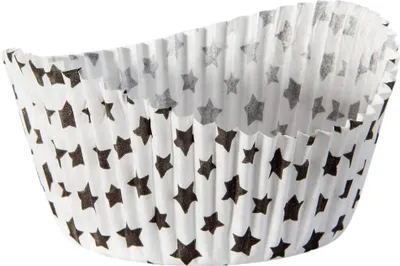 Produktbild von Zenker Papierbackförmchen, Muffinförmchen für schön dekorierte Muffins, Cupcakeförmchen aus Papier, hochwertige Formen, Muffinform mit Sternen (Farbe: Weiß / Schwarz), Menge: 1 x 50 Stück