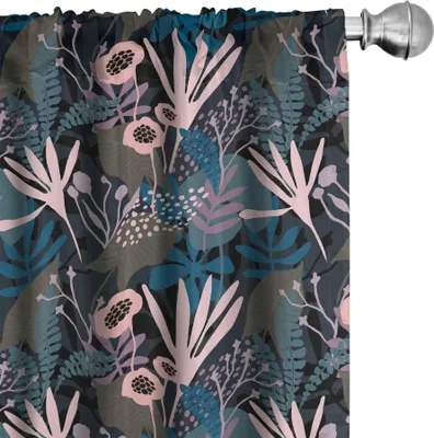 Produktbild von ABAKUHAUS Blumen Vorhänge, Gardinen, Abstrakte tropische Natur voll der exotischen Laub-Blätter und der Blütenstaub-Blick-Punkt-Grafik, 2 Stück 75 x 245 cm, Mehrfarbig