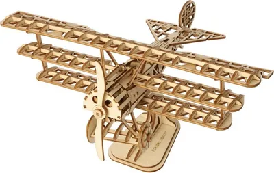 Produktbild von Dreidecker Flugzeug 3D-Puzzle aus Holz - langanhaltender Puzzlespaß für Groß und Klein - kreatives Geschenk für Flugbegeisterte - Holzbausatz 145-teilig - einzigartig und nachhaltig