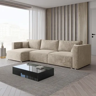 Produktbild von Masseno Ecksofa TOLMO LM mit Schlaffunktion L-Form, Sofa mit Bettkasten, Wohnzimmersofa, Couch, Soffa, Bettsofa, Couchgarnitur- Creme, LUMO 55