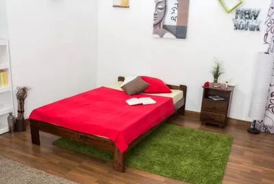 Produktbild von Einzelbett / Gästebett Kiefer Vollholz massiv Nussfarben A8, inkl. Lattenrost - Abmessungen: 120 x 200 cm