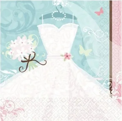 Produktbild von Servietten Hochzeitskleid 36 Stück, 32x32 cm, 2-lagig, Hochzeitsdeko, Ständerling, Standesamt