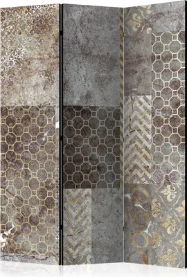 Produktbild von 3-teiliger Doppelseitiger Vlies Paravent - Geometric Textures 135x172 cm Muster f-C-0231-z-b