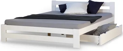 Produktbild von Homestyle4u Doppelbett Kiefer, 140x200 cm, Weiß, mit Bettkasten und Rolllattenrost, abgerundete Kanten und Pfosten