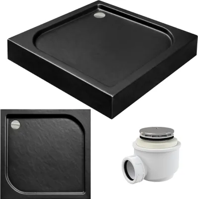 Zdjęcie produktu dla BESCO Brodzik kwadratowy 80x80 Oskar Stone Effect New + syfon ø 50 mm, akryl sanitarny