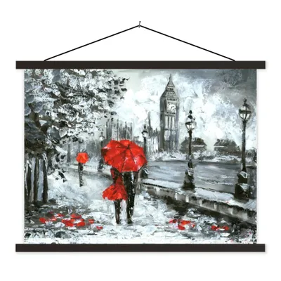Produktbild von MuchoWow® Textilposter Gemälde - Regenschirm - Öl 150x113 cm mit schwarzem Rahmen - Wohnzimmer