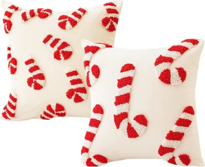 Produktbild von MODFU Kissenbezüge 2er Set, Weihnachts-Kissenbezüge – Candy Cane Klein & Groß, gemütliche Winterdeko für Zuhause, ideal für Sofa, Bett oder Sessel