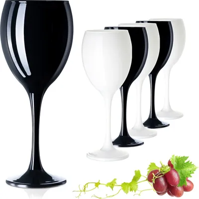 Produktbild von PLATINUX Schwarze & Weiße Weingläser aus Glas Wasserglas Set 6 Teilig 130ml (max. 320ml) Getränkeglas Weißweingläser