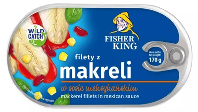Zdjęcie produktu dla Filety z Makreli w Sosie Meksykańskim w Puszce Konserwa - Fisherking 170 g