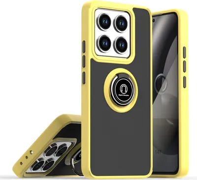 Produktbild von Hülle für Xiaomi 14T Pro Matte Transluzent TPU Stoßfest Schutzhülle mit Ring Halter Ständer Gelb