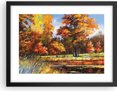 Produktbild von Gerahmtes Poster - Schwarzer Rahmen - Park Herbst Wasser - 40x30 cm - Wand Bild - Wanddeko - Wandbilder - Kunstposter - Wandposter - Bilderrahmen - Bilder - Kunstdruck - Wandbild - P2BAA40x30-3536
