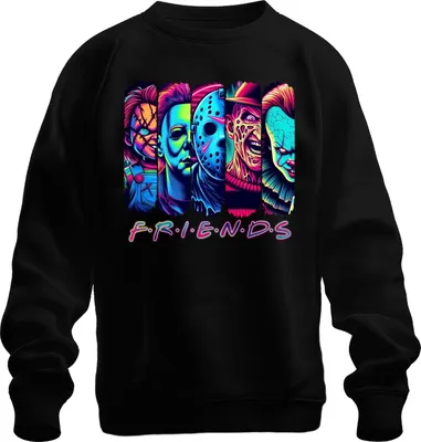 Obrázok produktu pre Horor Friends Neon Chucky Michael Myers Jason Freddy Pennywise Uni mikina, Schwarz, M