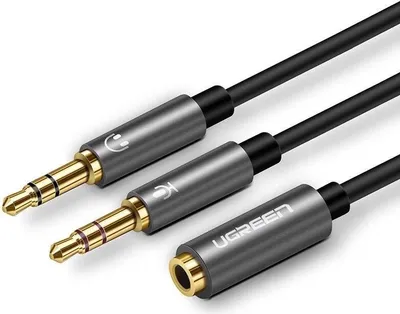 Obrázok produktu pre Ugreen rozbočovací kábel AUX 3,5 mm mini jack (samica) - 2x 3,5 mm mini jack (samec - mikrofón a slúchadlá) čierny (AV140 20899)