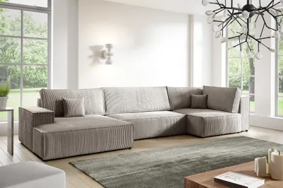 Produktbild von Wohnlandschaft Schlafsofa CORUNIA Stoff Poso Hellbraun Ottomane Links
