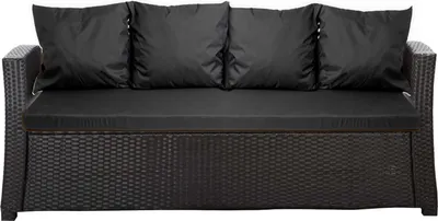Produktbild von Poduszka na sofę ogrodową czarna, siedzisko 180x60x7 + oparcie 4szt 56x50| zestaw poduszkek ogrodowych| zestaw na sofę rattanową 4-osobowy
