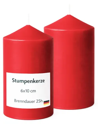 Productafbeelding van Stompkaarsen (2 stuks) - Diameter 6 cm x hoogte 10 cm - Rood