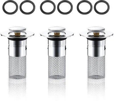 Obrázek produktu pro Nerezové odtokové síto, balení po 3 kusech, pro kuchyňské dřezy a sprchy