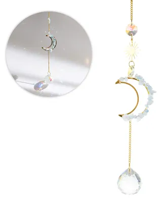 Produktbild von Sonnenfänger Suncatcher Fensterdeko Hängedeko Mond mit Kugel Kristallen Aquamarin Anhänger Geschenkidee