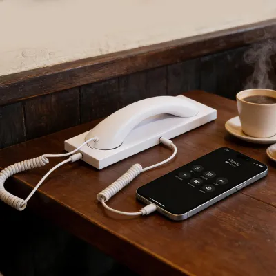 Produktbild von Typ-C Retro-Telefonhörer mit Sockel, Mikrofon Lautsprecher, Lautstärkeregelung für Handy Tablets Laptops usw. Kabelgebundener Handhörer, Weiß