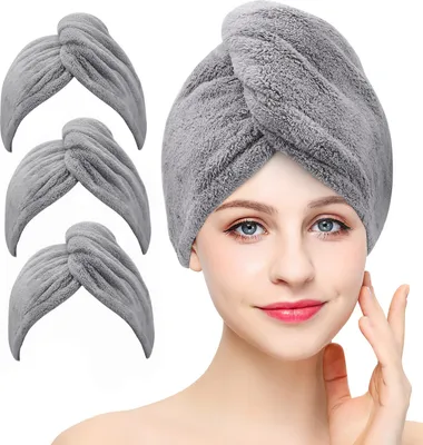 Obrázok produktu pre Uterák/zábal na vlasy z mikrovlákna, extrémne savý, zabalený do turbanu, rýchloschnúci návlek na vlasy s gombíkmi a pútkom, na sušenie vlasov v salónoch