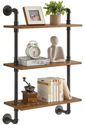 Wandregal 3 Ebenen, Holz/Metall, 60 cm, Retro-Industrie-Design