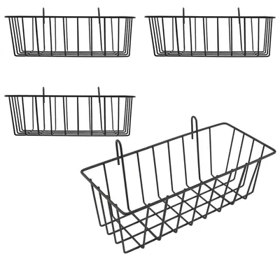 Gitterkörbe mit Haken, 4er-Set, schwarz, 23x10x7,5 cm