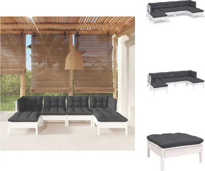 Produktbild von vidaXL 6-tlg. Garten-Lounge-Set mit Kissen Weiß Kiefernholz -  Gartenmöbel-Sets