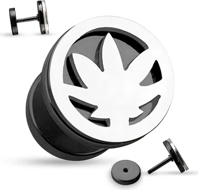 Produktbild von Fake Plug Hanfblatt Fakeplug Ohr Piercing Cut Out Ohrstecker Chirurgenstahl schwarz 0