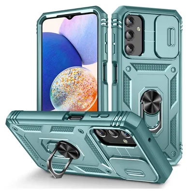 Produktbild von Galaxy A14 5G Hülle, Schiebe Kamera Schutz Stoßfest Schutzhülle mit Ringhalterung Ständer für Samsung Galaxy A14 5G Grün
