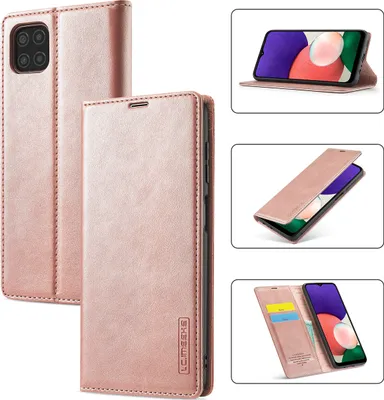 Produktbild von Galaxy A22 5G Hülle, Standfunktion Kartenfach Wallet Leder Schutzhülle für Samsung Galaxy A22 5G Pink