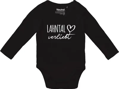 Produktbild von Huuraa Baby Body Lahntal verliebt 68 Black  Baumwolle Fairtrade Langarmbody Geschenkidee