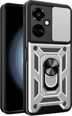 Produktbild von Hülle für Tecno Camon 19 mit Ring Ständer Halter Dia Kameraschutz TPU PC Hybrid Handyhülle Silber