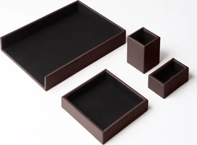 Produktbild von Schreibtisch Set Echtes Leder Dunkel Braun - Büro Zubehör Schreibtisch Organizer - Hergestellt in Italien