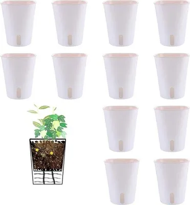 Produktbild von 12 Selbstwassernde Blumentöpfe mit Wasserstandsanzeige für Kräuter