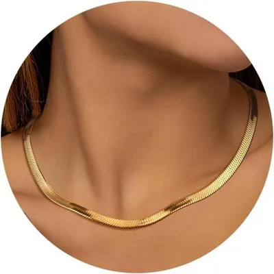 Image de Collier ras du cou pour femme, plaqué or 14 carats, motif serpent, en acier inoxydable, avec motif chevrons, longueur 35-40 cm (14-16 pouces)