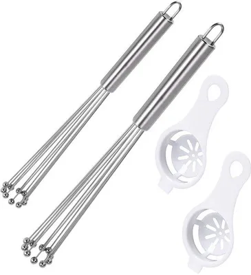 Produktbild von Ibenzoa® 2‑teiliges Edelstahl‑Schneebesen‑Set (30 & 25 cm) mit Eiertrenner aus lebensmittelechtem Kunststoff, poliert – ideal für Kochen & Backen